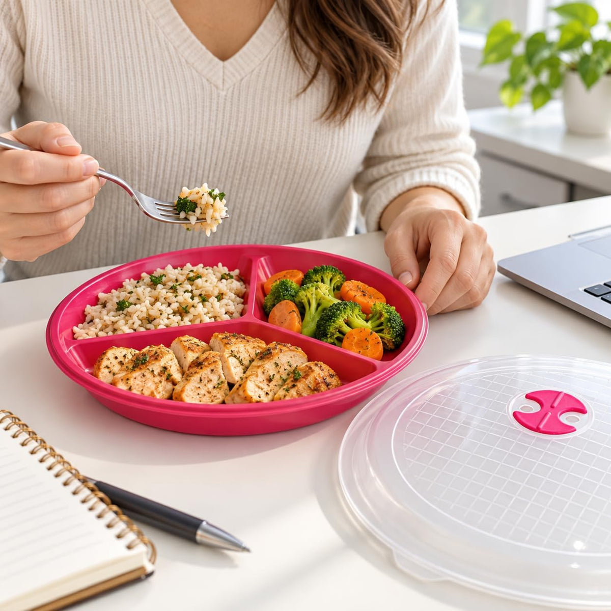 Home Collection Pack of 3 Divided Meal Prep Containers Pink