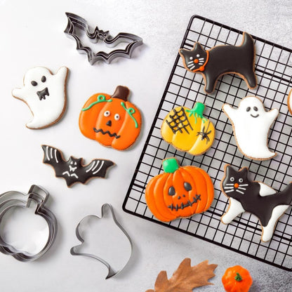 Home Collection Pack of 12 Halloween Cookie Cutter Set Stainless Steel Pumpkin Ghost Bat and Cat Shapes