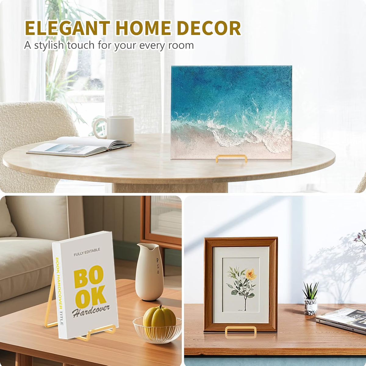 Home Collection Metal Tabletop Plate Holder Easel Stand for Frames Books and Plaques