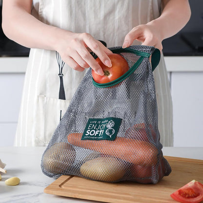Home Collection Pack of 3 Mesh Produce Bags Hanging Fruit and Vegetable Storage Bag