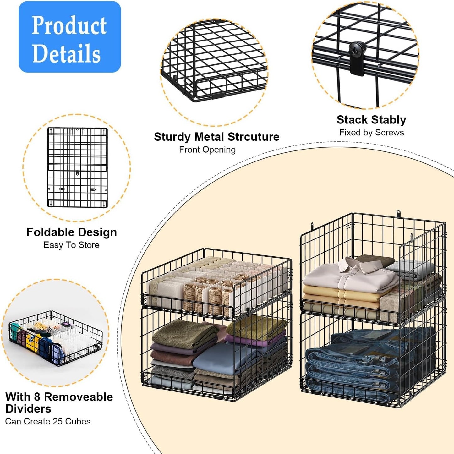 Home Collection 4-Tier Narrow Stackable Closet Organizer Shelves