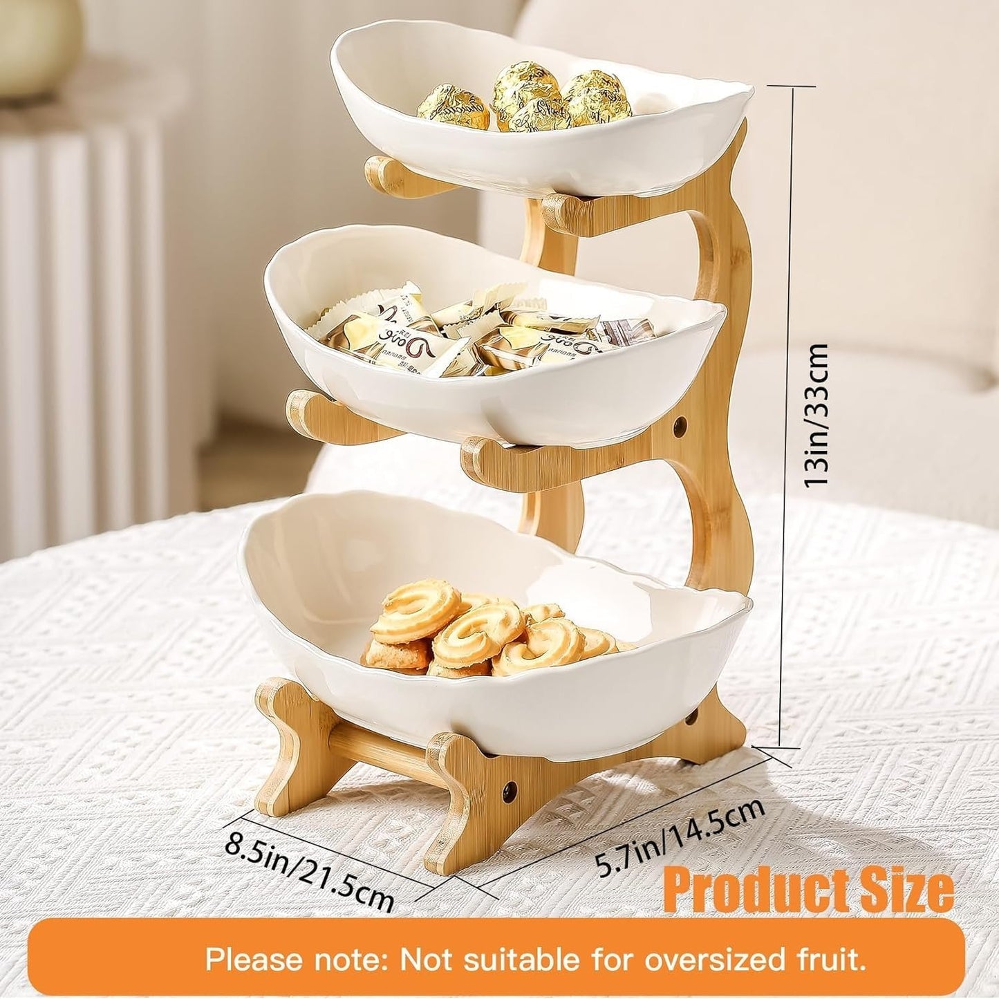 Home Collection 3-Tier Ceramic Fruit Bowl Stand