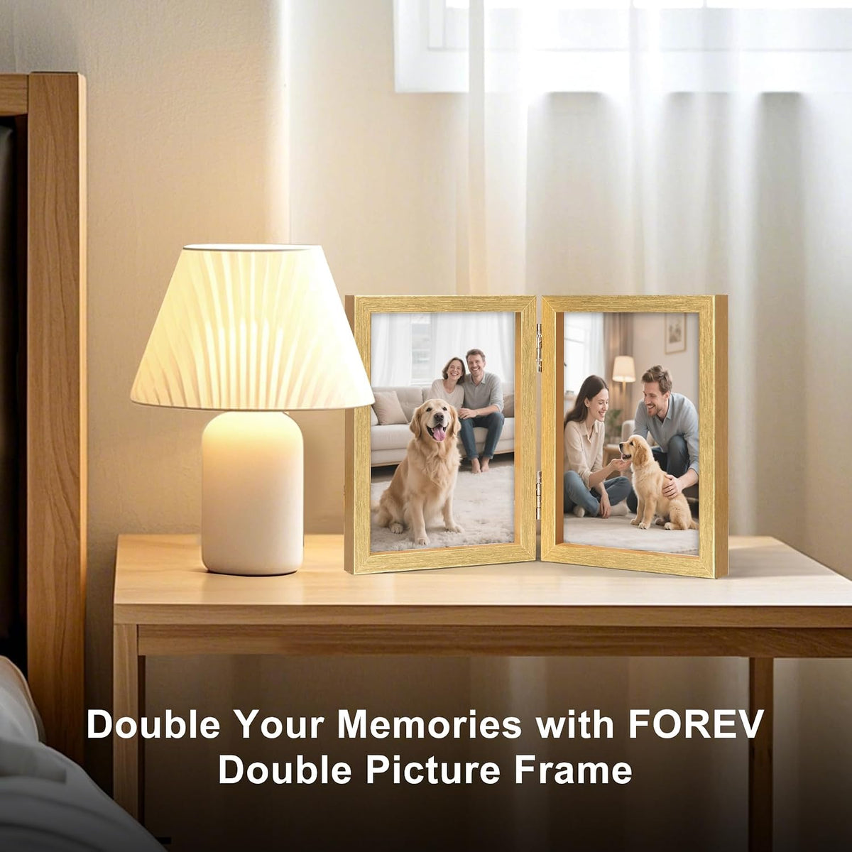 Home Collection Double Wooden Hinged Picture Frame 4x6 Inch Vertical Tabletop Display