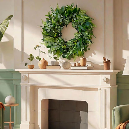 Home Collection Artificial Greenery Wreath with Eucalyptus and Fern Leaves for Front Door 24 Inch