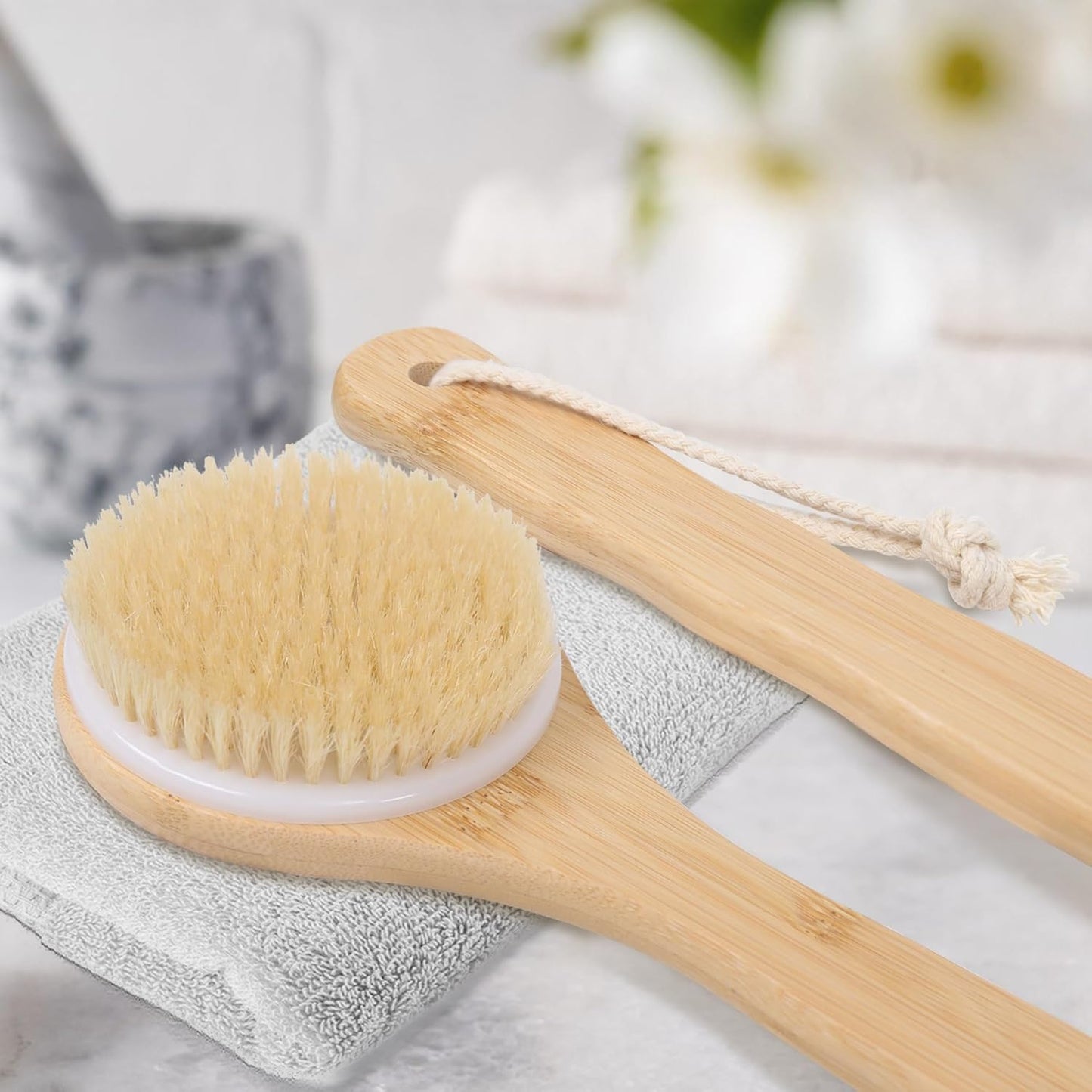 Home Collection Bamboo Long Handle Back Scrubber Brush