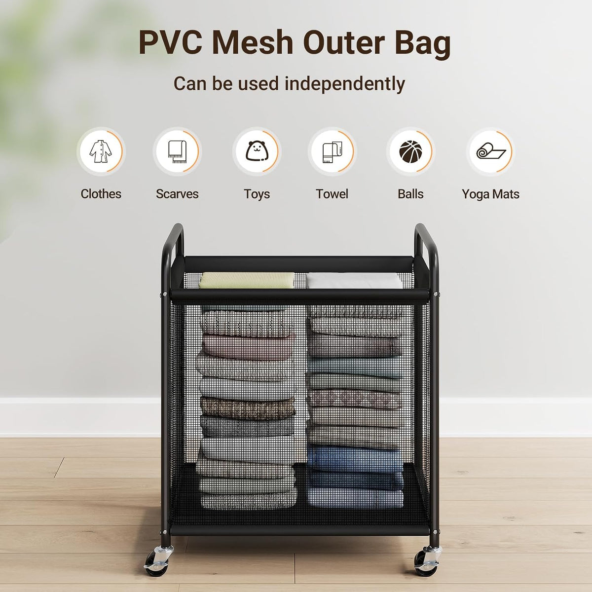 Home Collection Rolling Laundry Sorter Hamper with Wheels and Removable Liner Bags
