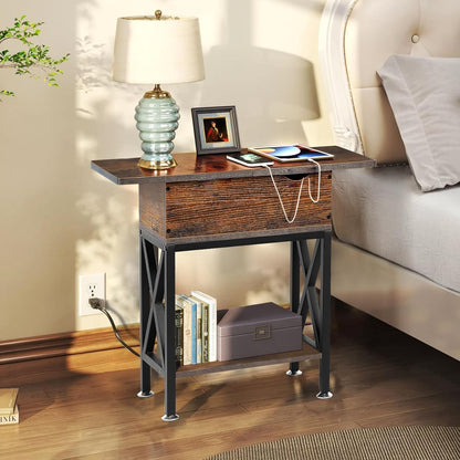 Home Collection Rustic Brown End Table with Charging Station