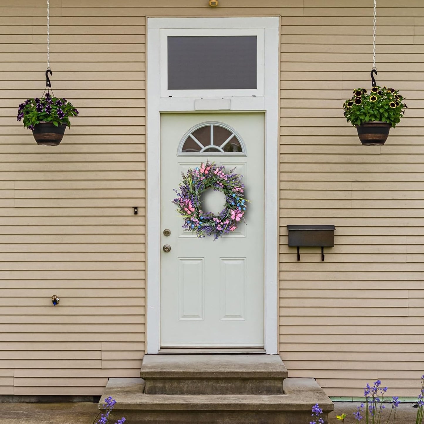 Home Collection Lavender Spring Summer Wreath for Front Door with Berries and Butterflies