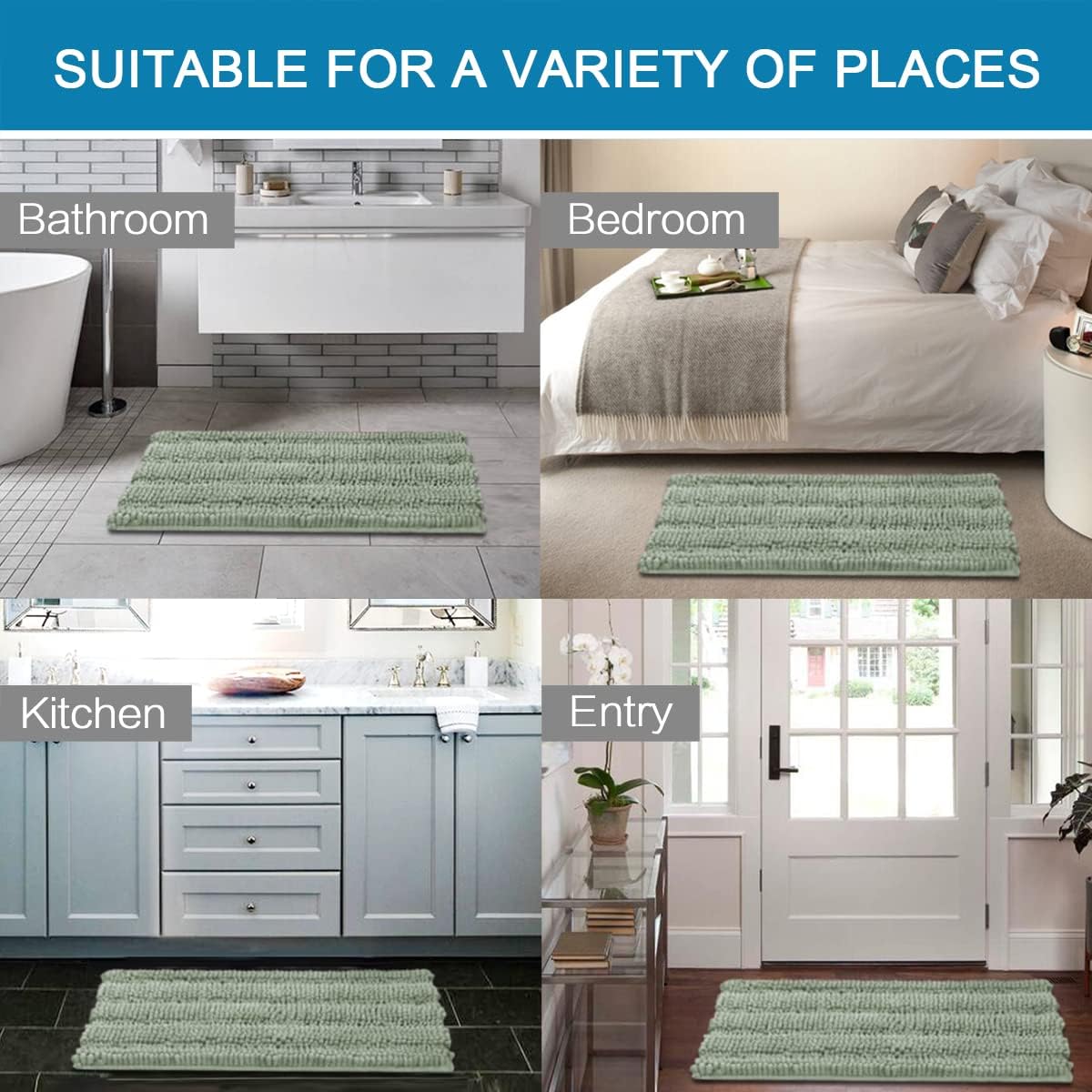 2-Piece Chenille Bathroom Rug Set – Extra Thick Striped Shaggy Bath Mats, Non-Slip