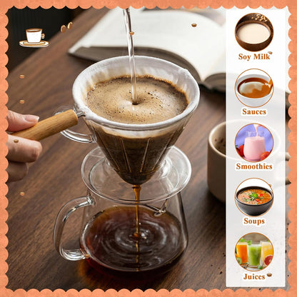 Home Collection Pack of 2 Reusable Cloth Coffee andTea Strainer with Wood Handle
