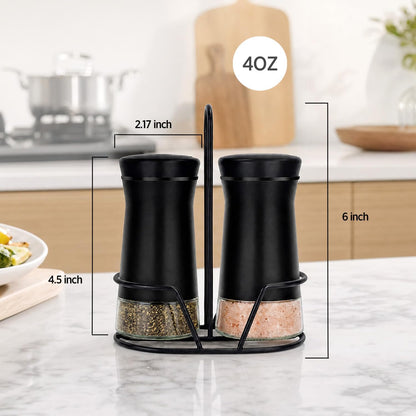 Home Collection Pack of 2 Salt and Pepper Shakers with Stand and Adjustable Pour Holes