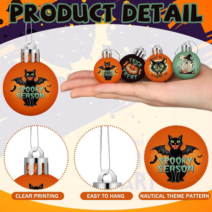 Home Collection Pack of 40 Mini Halloween Ball Ornaments Gothic Hanging Tree Decorations with Pumpkin Ghost Bat and Witch Designs 1.2 Inch