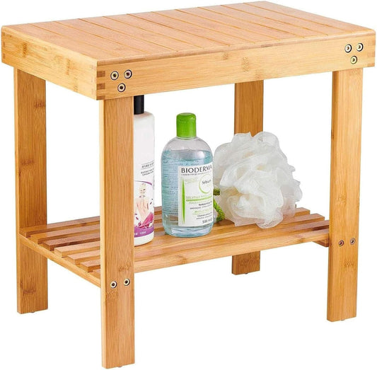 Home Collection Bamboo Shower Bench with Storage Shelf