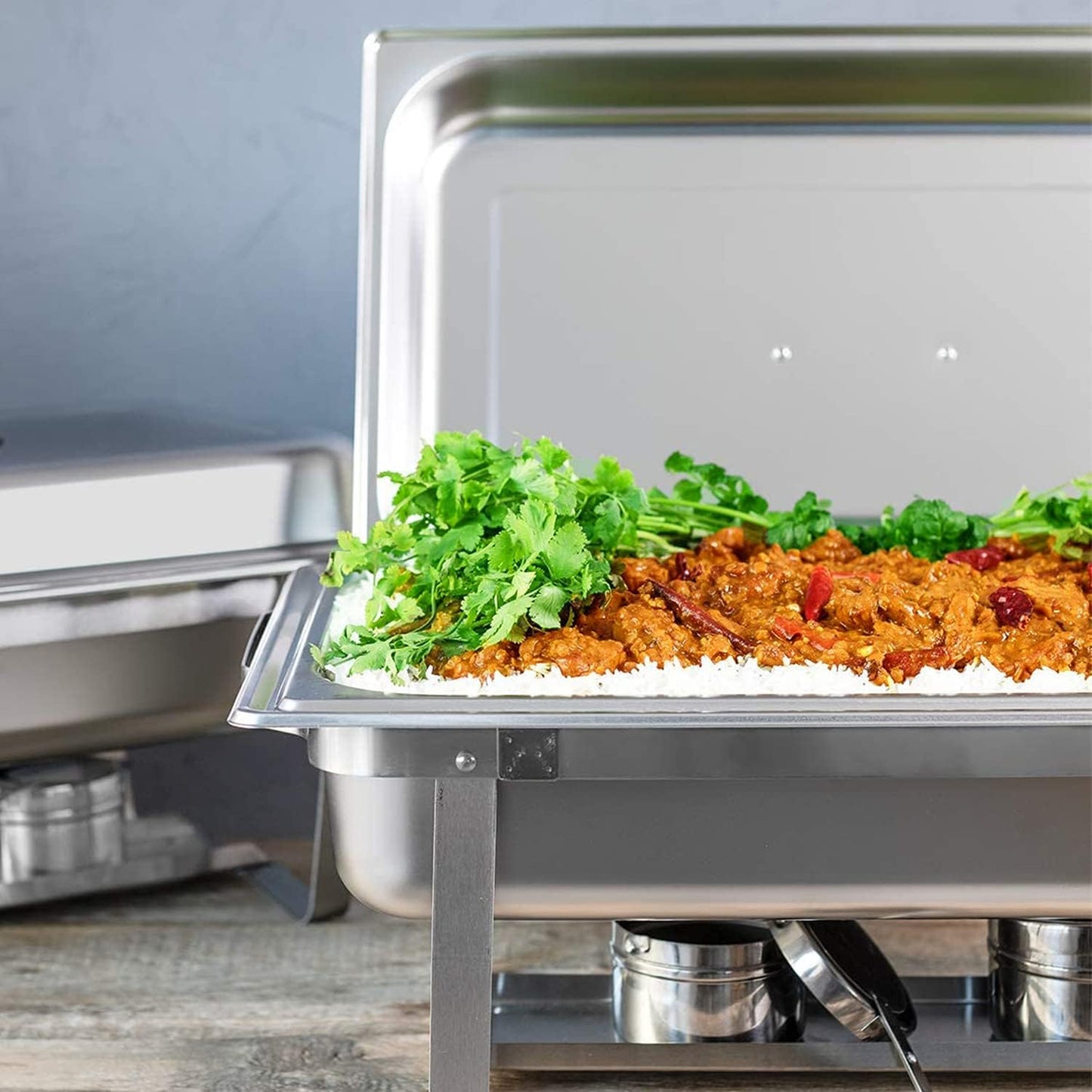 Home Collection 2‑Pack 8 Quarter Stainless Steel Chafing Dish with Gray Handles