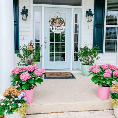 Home Collection 3D Welcome Wreath Door Hanger with Pink Flowers and Farmhouse Sign 13 Inch