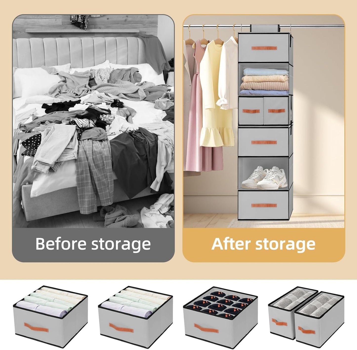 Home Collection 6-Shelf Hanging Closet Organizer with 5 Removable Drawers and Side Pockets