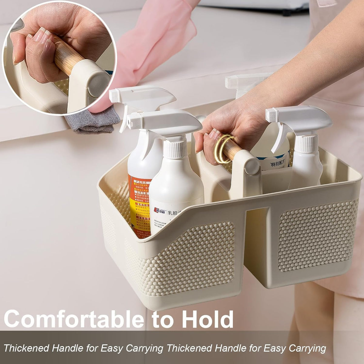 Home Collection Portable Plastic Shower Caddy Basket with Bamboo Handle