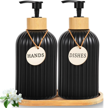 Home Collection 2-Pack 14.5 oz Glass Soap Dispenser with Bamboo Pump