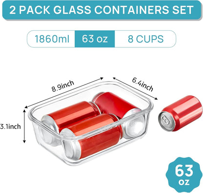 Home Collection 2-Pack 63oz Large Glass Storage Containers with Airtight Lids
