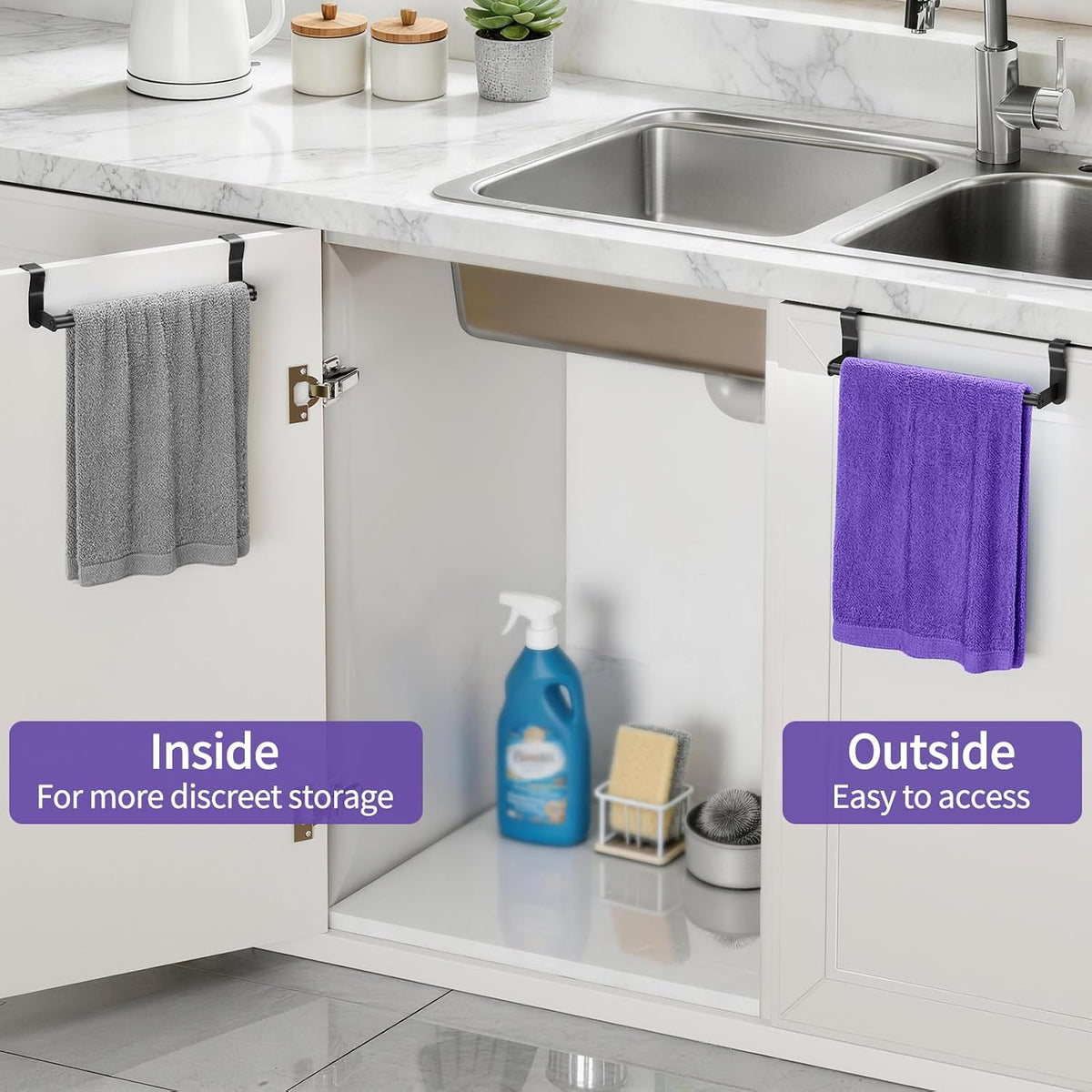 Home Collection Pack of 2 Stainless Steel Over Cabinet Towel Bars