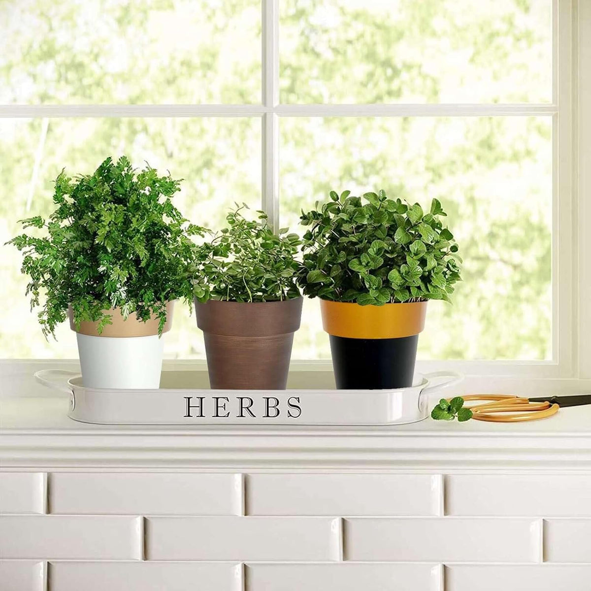 Home Collection 2Pcs Metallic Round Plastic Flower Plant Pots