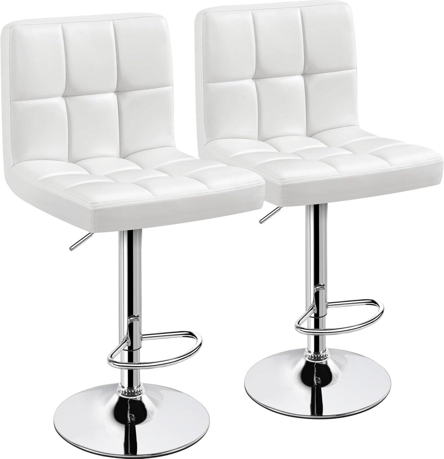 Home Collection White PU Leather Adjustable Swivel Bar Stools Set of 2