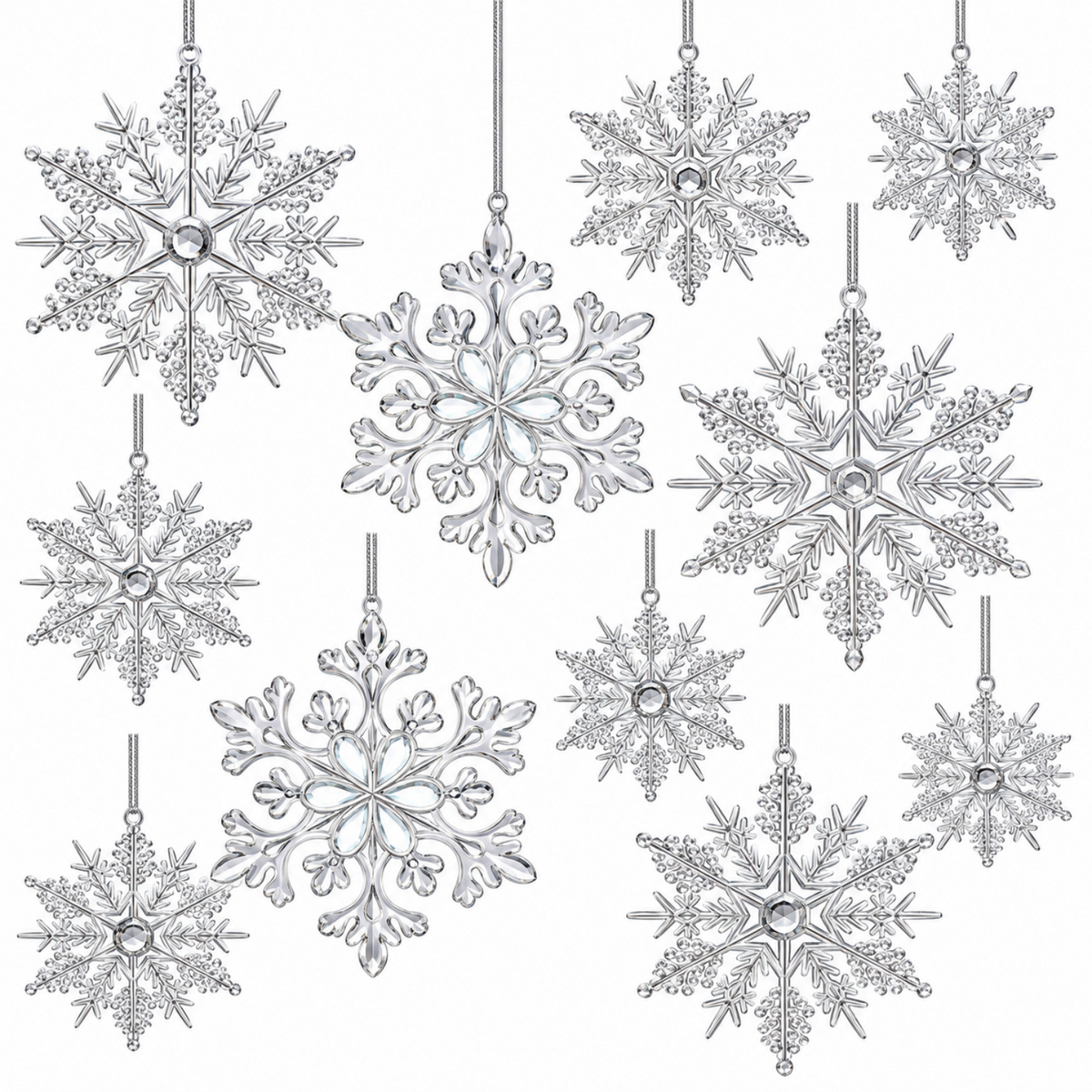 Home Collection Pack of 36 Christmas Snowflake Ornaments Plastic Hanging Winter Holiday Decorations