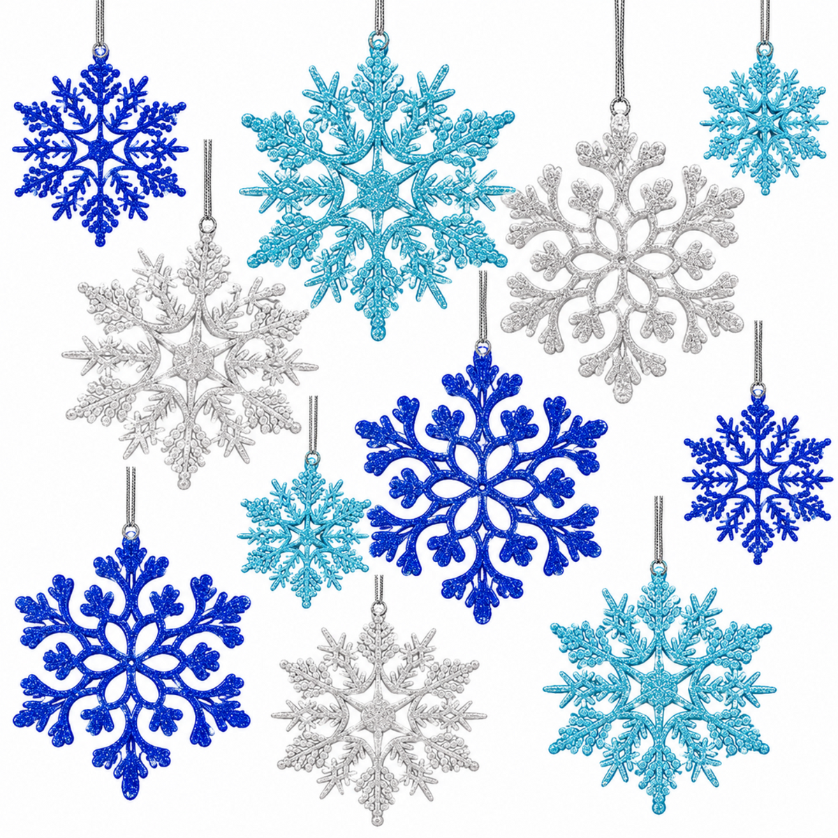 Home Collection Pack of 36 Christmas Snowflake Ornaments Plastic Hanging Winter Holiday Decorations