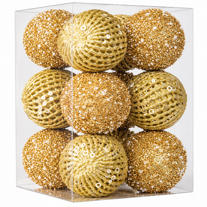 Home Collection Pack of 12 Sparkly Sequin Christmas Ball Ornaments 3.15 Inch Shatterproof Tree Decorations