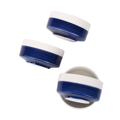 10oz White-Blue Ceramic Bowls Set of 4