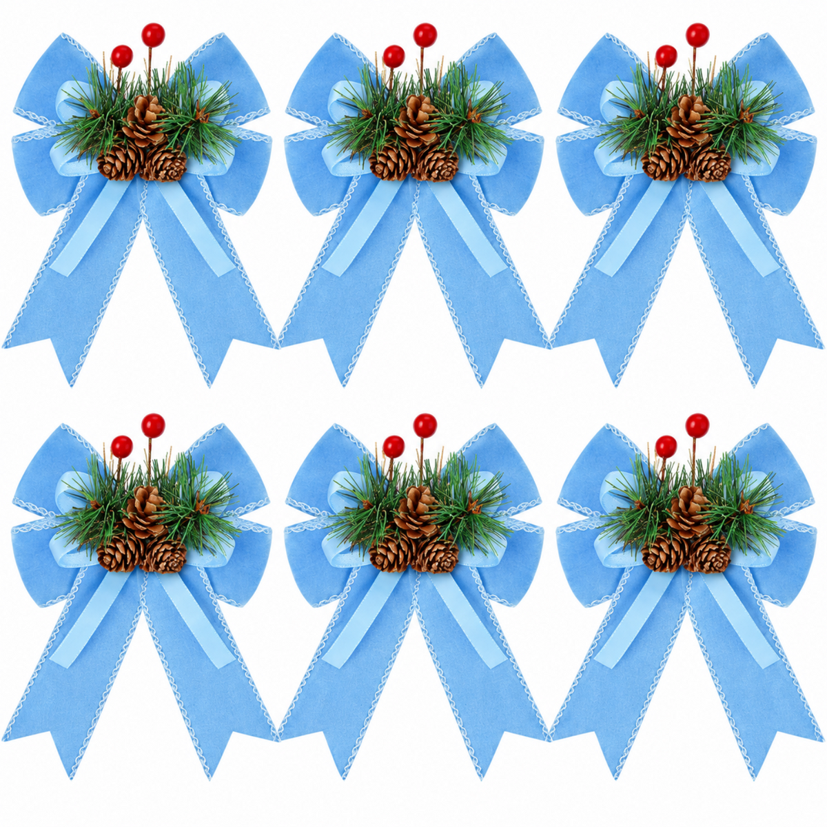 Home Collection Pack of 6 Velvet Christmas Ribbon Bows Holiday Tree Wreath and Garland Decorations