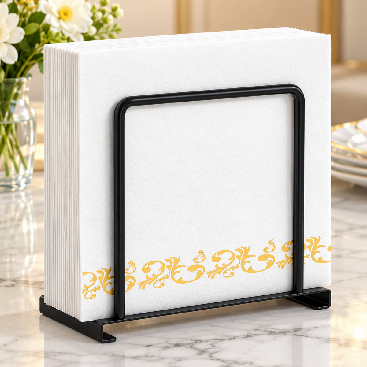 Home Collection Metal Standing Napkin Holder for Table and Kitchen Countertop