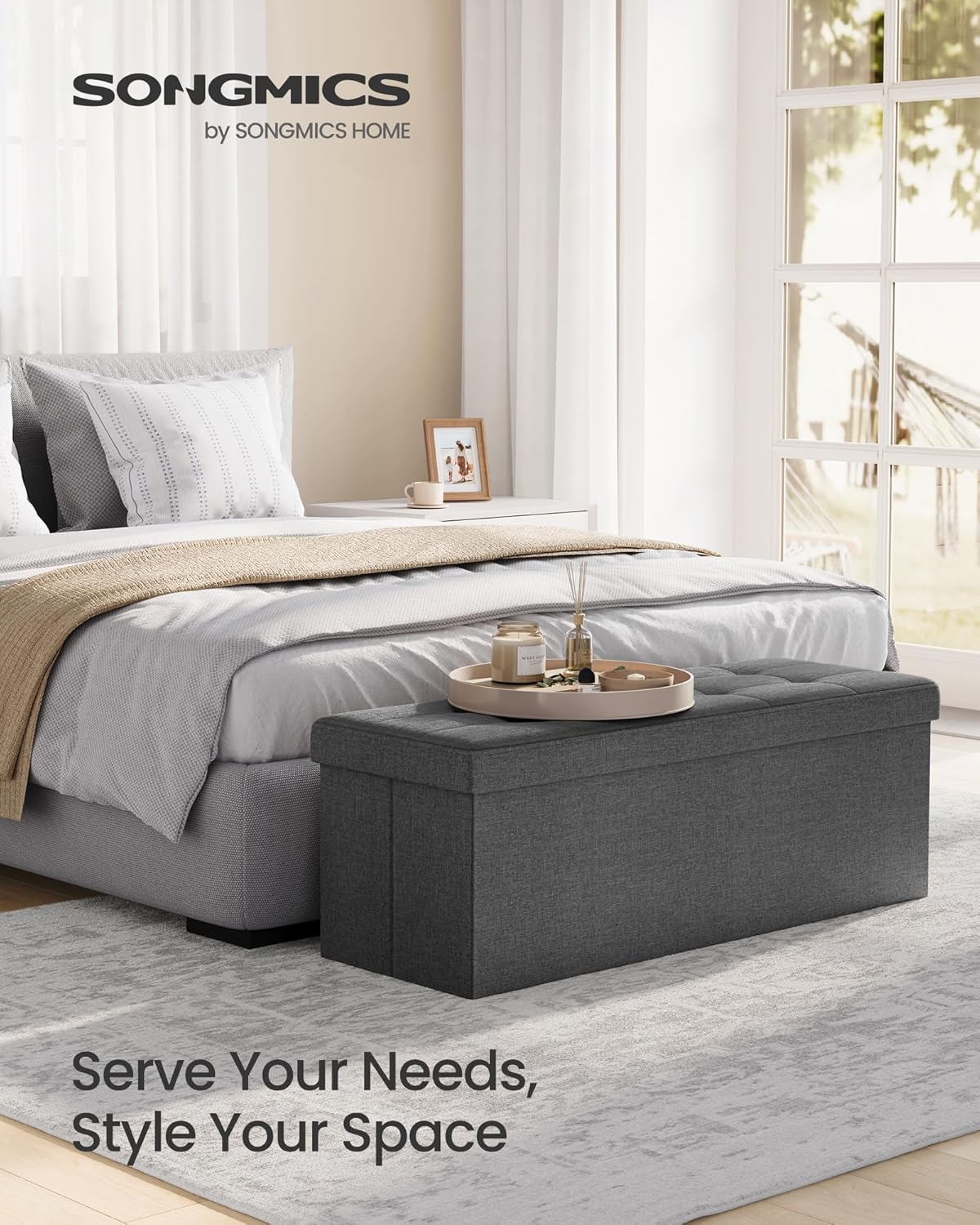Home Collection 43" Folding Storage Ottoman Bench with Hidden Storage