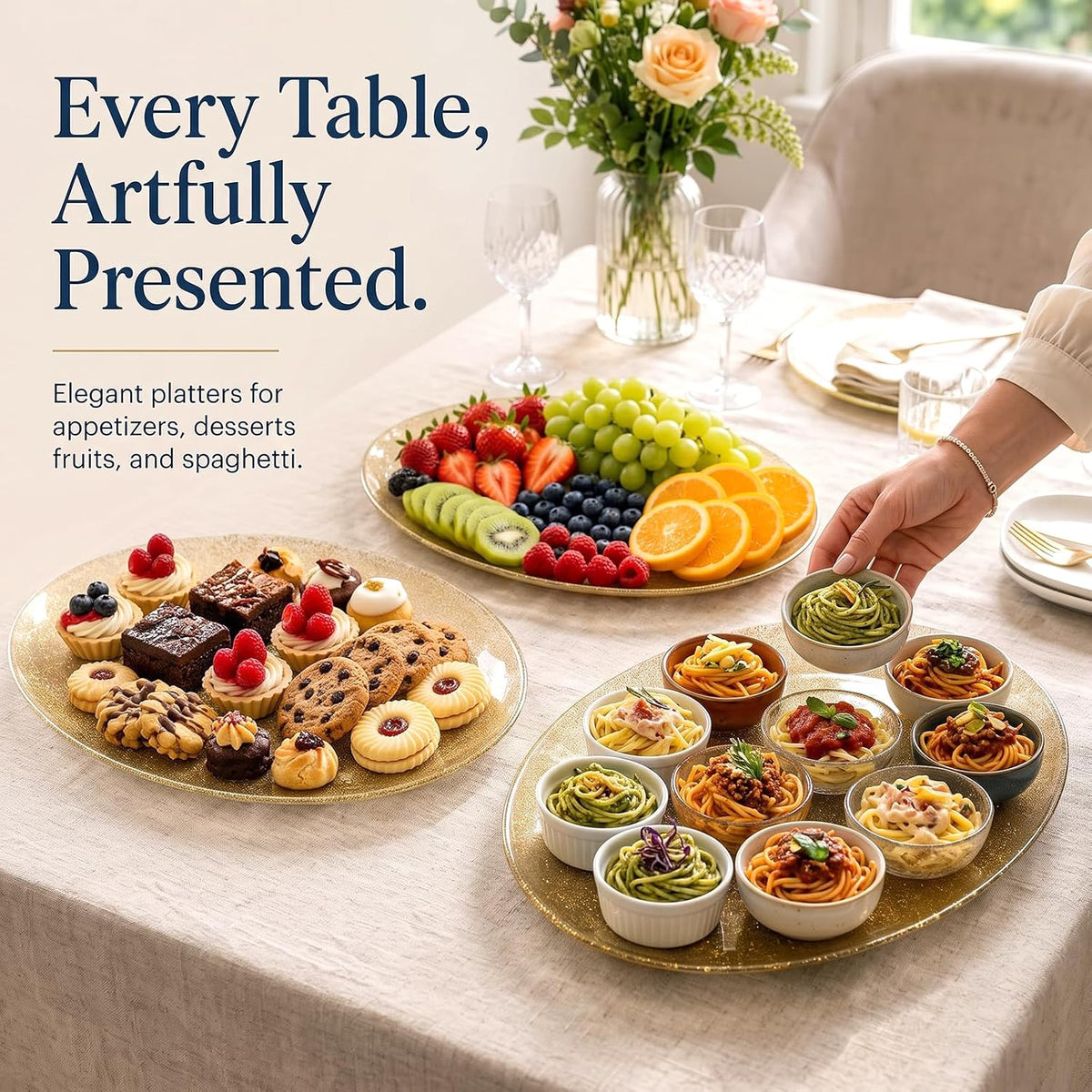 Home Collection Pack of 6 Oval Plastic Serving Trays for Parties and Events 10x12 Inch