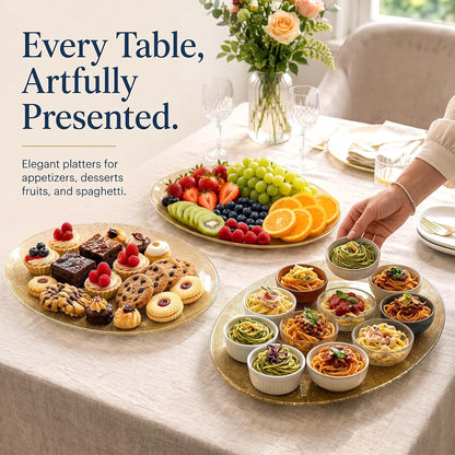Home Collection Pack of 6 Oval Plastic Serving Trays for Parties and Events 10x12 Inch