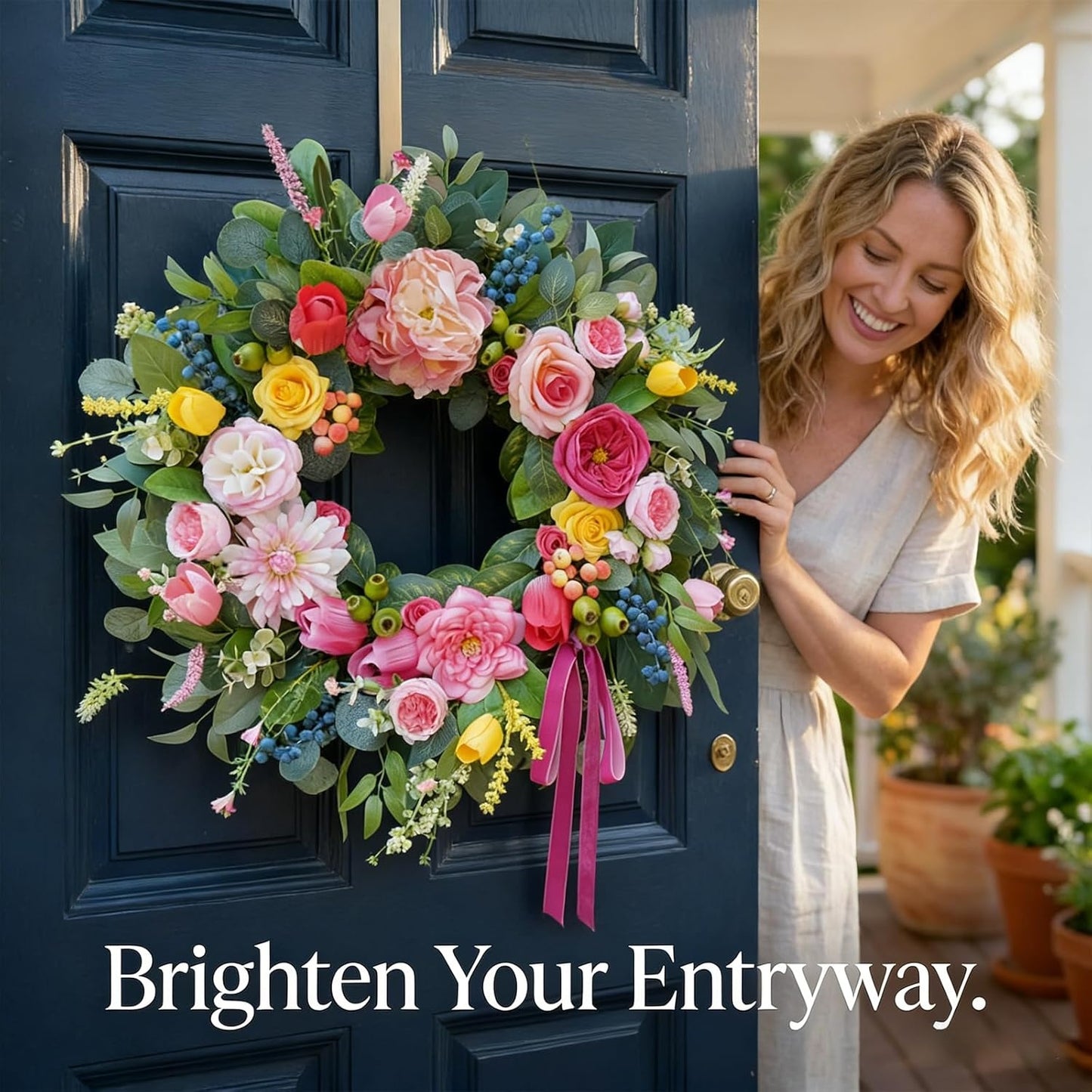 Home Collection Handcrafted Summer Wreath for Front Door 24-Inch