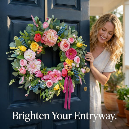 Home Collection Handcrafted Summer Wreath for Front Door 24-Inch