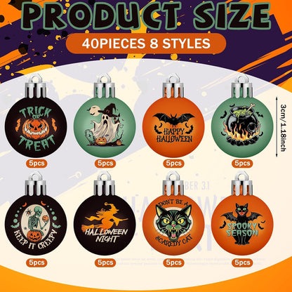 Home Collection Pack of 40 Mini Halloween Ball Ornaments Gothic Hanging Tree Decorations with Pumpkin Ghost Bat and Witch Designs 1.2 Inch