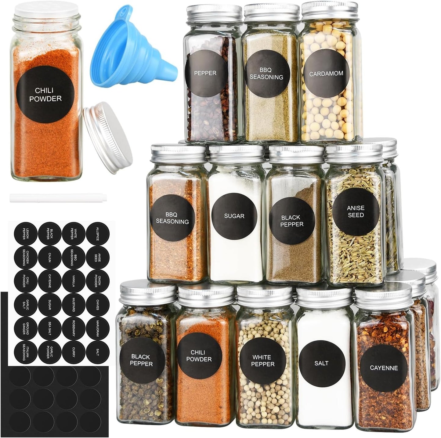 Home Collection 4oz Glass Spice Jars Set with Labels