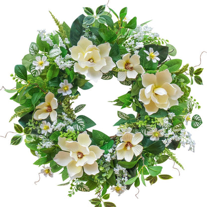 Home Collection Spring and Summer Wreath with White Flowers 24 Inch