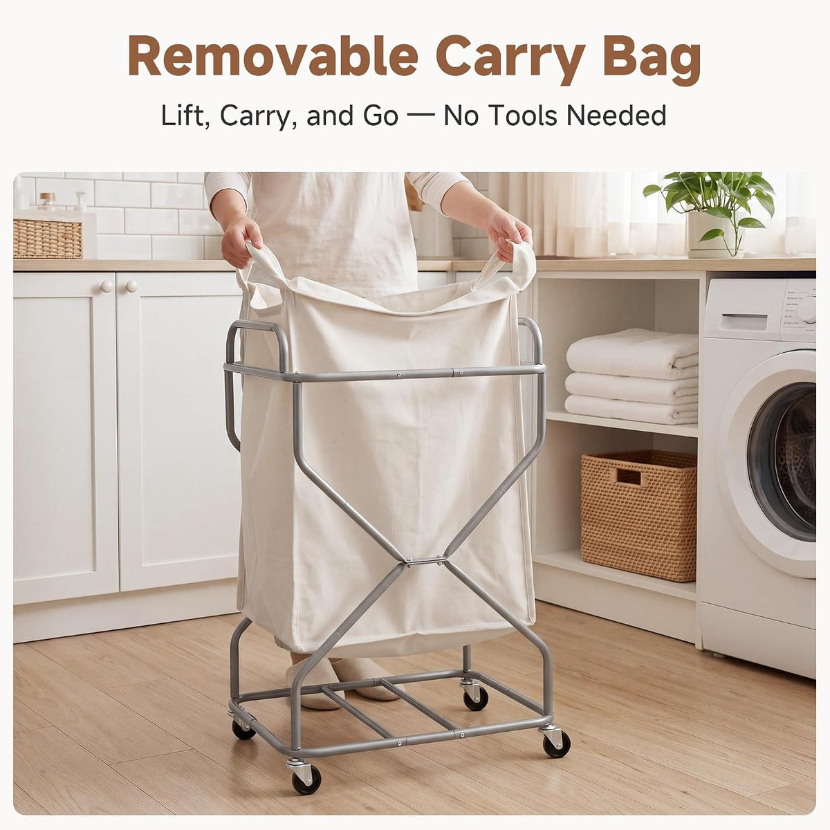 Home Collection Rolling Laundry Hamper with Removable Bag and Wheels