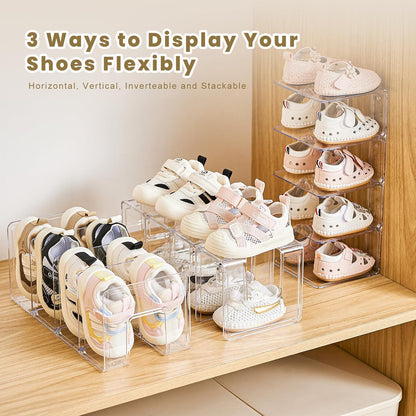 Home Collection Clear Acrylic Kids Shoe Rack Organizer 4-Pair Storage Stackable Closet Shelf