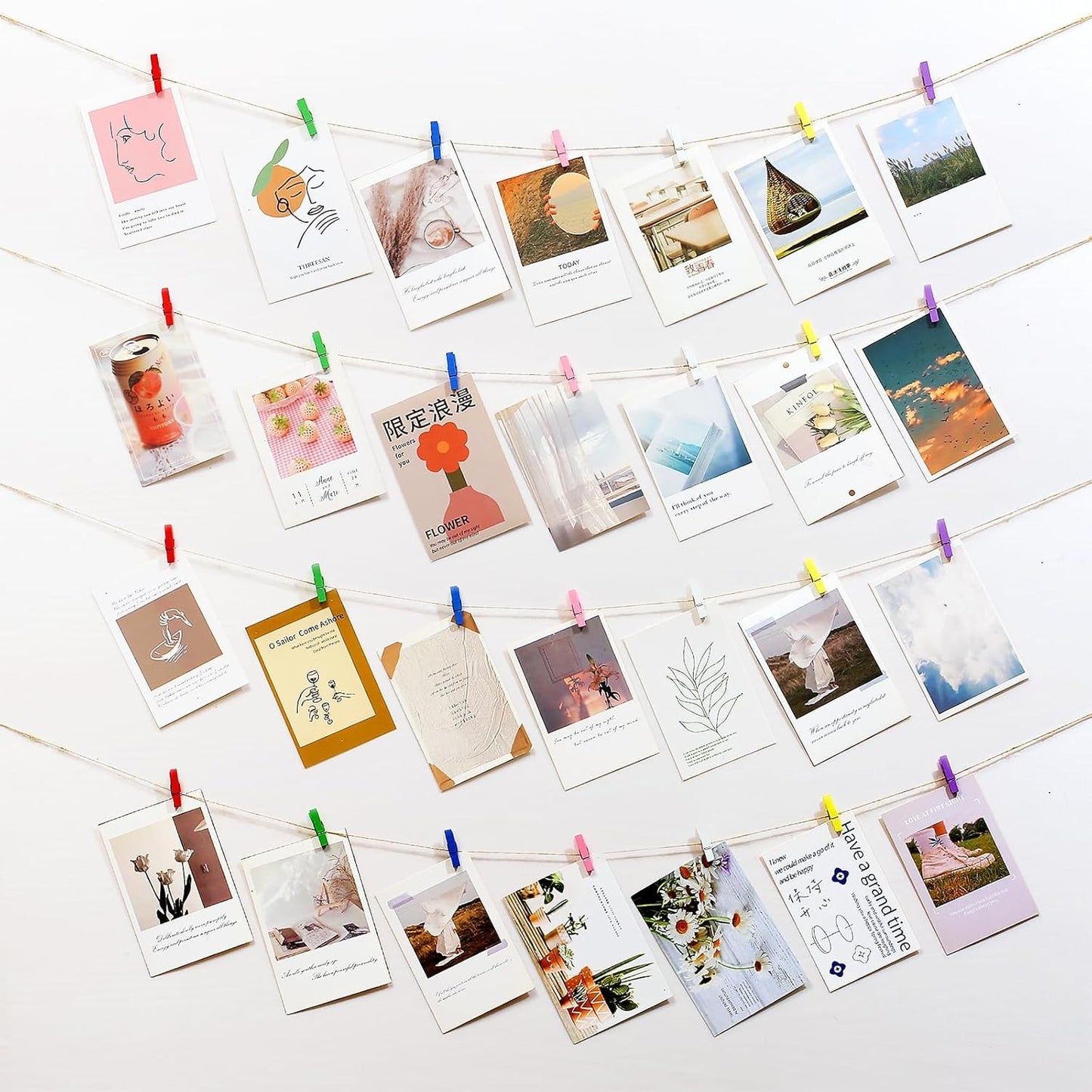 Home Collection 100Pcs Mini Wooden Clothespins with Jute Twine