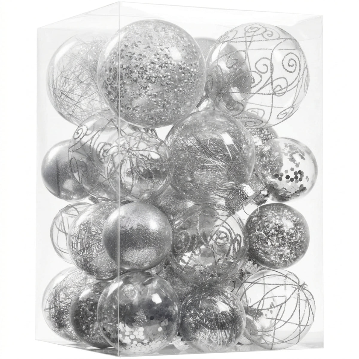 Home Collection Clear Shatterproof Christmas Ball Ornaments Large Plastic Hanging Baubles with Decorative Fillings