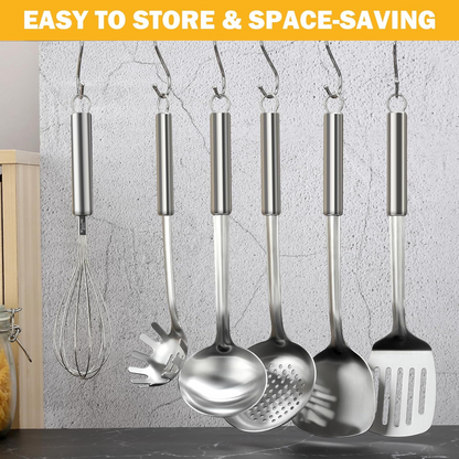 Home Collection Pack of 6 Stainless Steel Kitchen Utensils Set with Hanging Handles