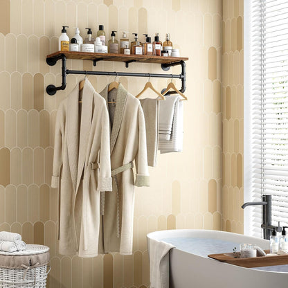 Home Collection Industrial Pipe Wall Mounted Clothes Rack with Top Shelf