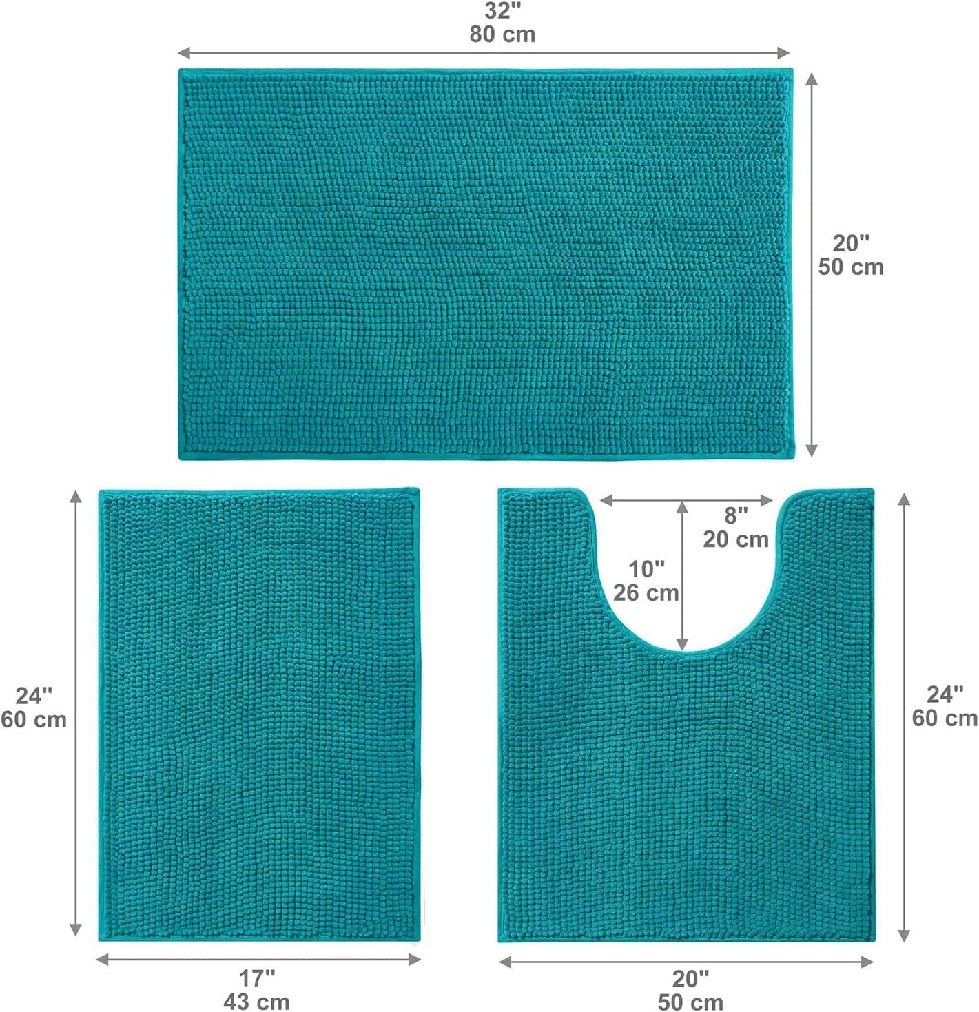 3-Piece Chenille Bathroom Rug Set – Non-Slip Ultra Soft Absorbent Bath Mats for Toilet, Tub, and Floor