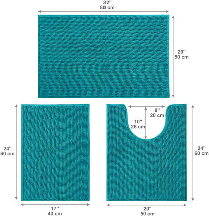 3-Piece Chenille Bathroom Rug Set – Non-Slip Ultra Soft Absorbent Bath Mats for Toilet, Tub, and Floor