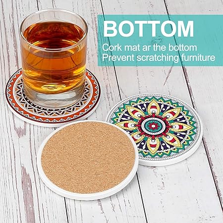Home Collection 8Pcs Mandala Ceramic Drink Coasters