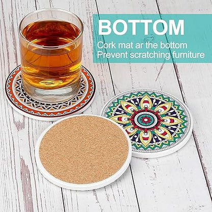 Home Collection 8Pcs Mandala Ceramic Drink Coasters